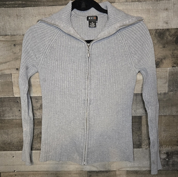Evie Gray Ribbed Zip-Up Sweater - Picture 1 of 4
